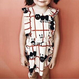 HUGO LOVES TIKI Terry Ruffle Play Dress in Picnic Ants
